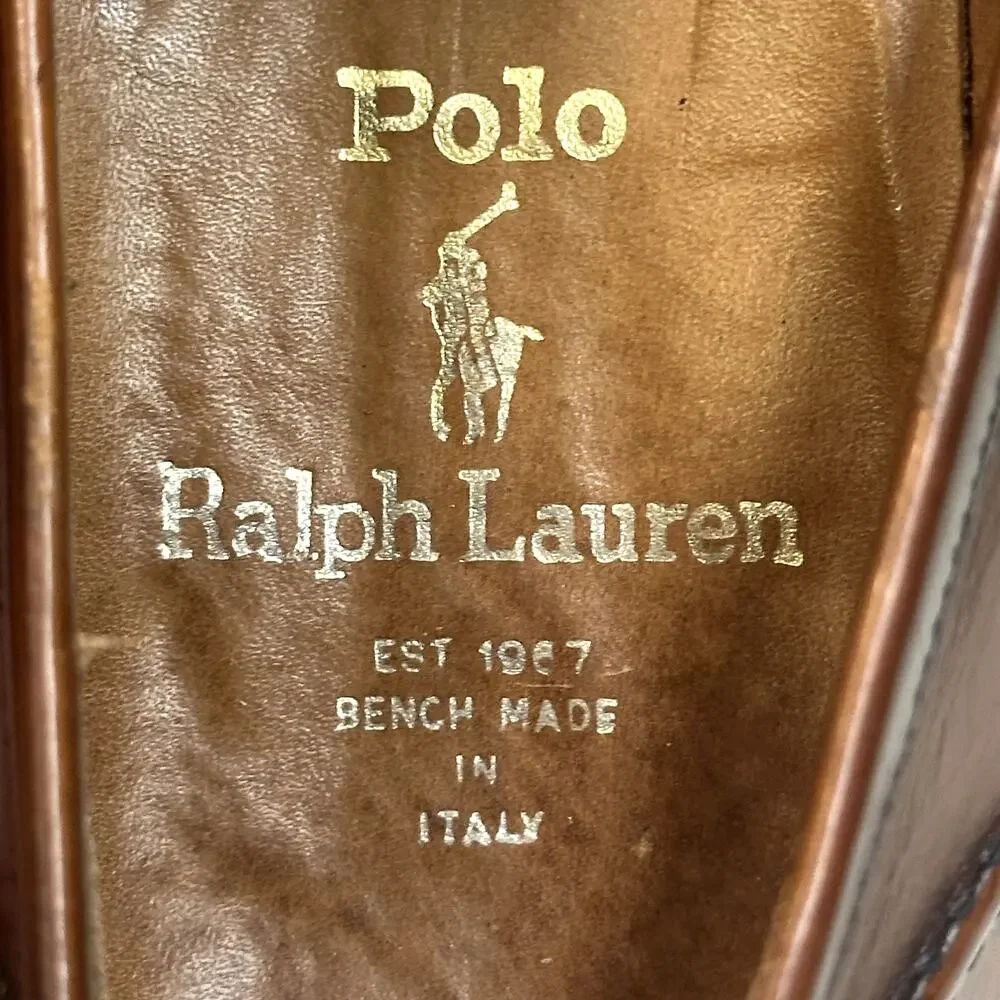 NEW HEELS Polo Ralph Lauren Penny Loafer Cognac Brown Bench Made in Italy 8 D